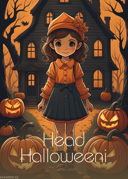 Halloweeni kaart armsa tüdrukuga