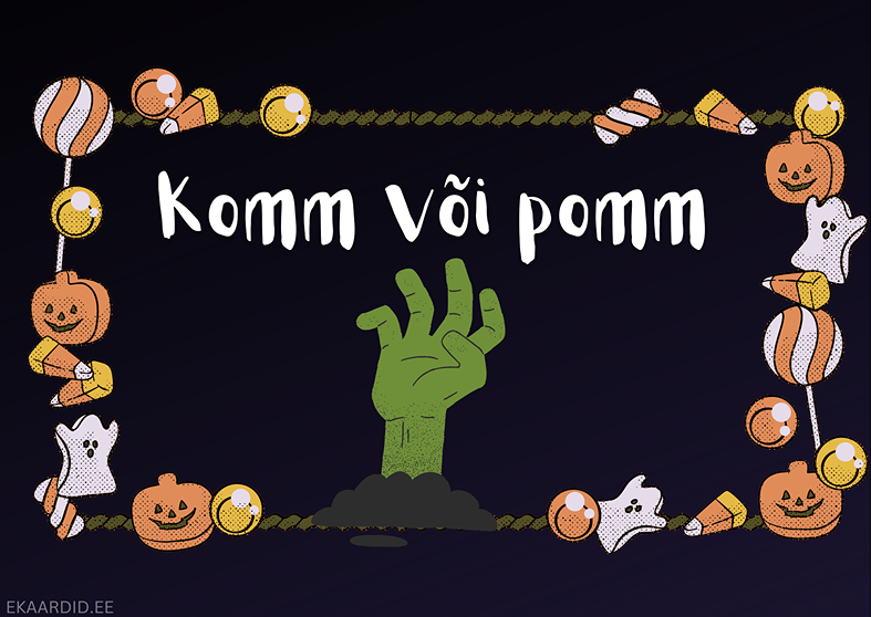 Halloweeni kaart: Komm või pomm!