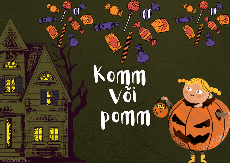 Halloweeni kaart kommivõi-pommiga