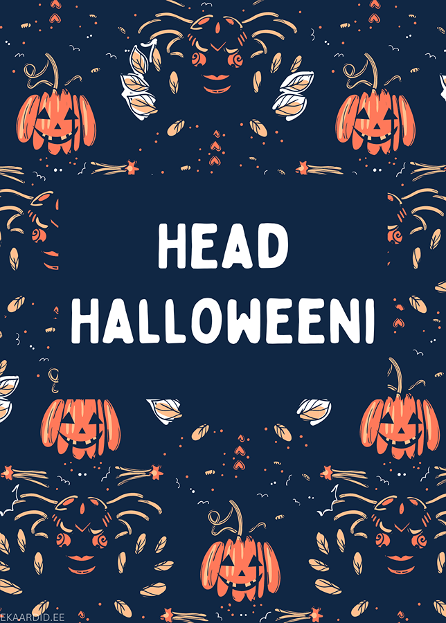 Halloweeni kaart kurbikujude ja kõrvitsatega