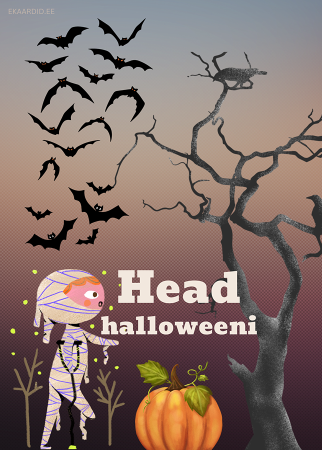 Halloweeni kaart mumifiguuridega