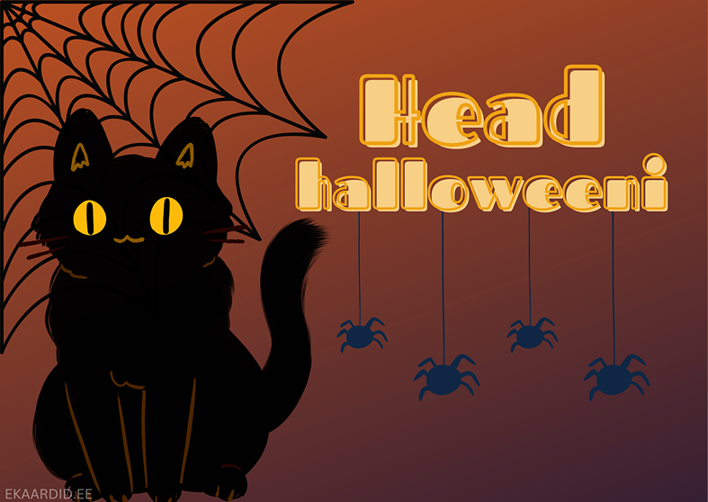Halloweeni kaart musta kassina