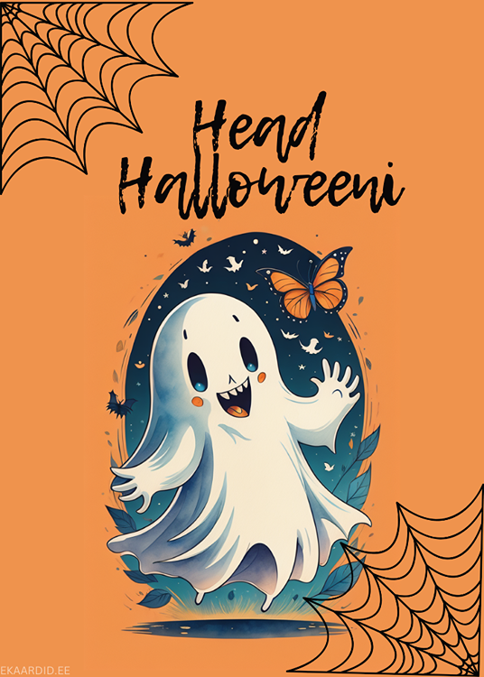 Halloweeni kaart rõõmsa kummitusega