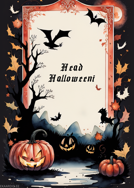Halloweeni kaart sügisese maastikuga