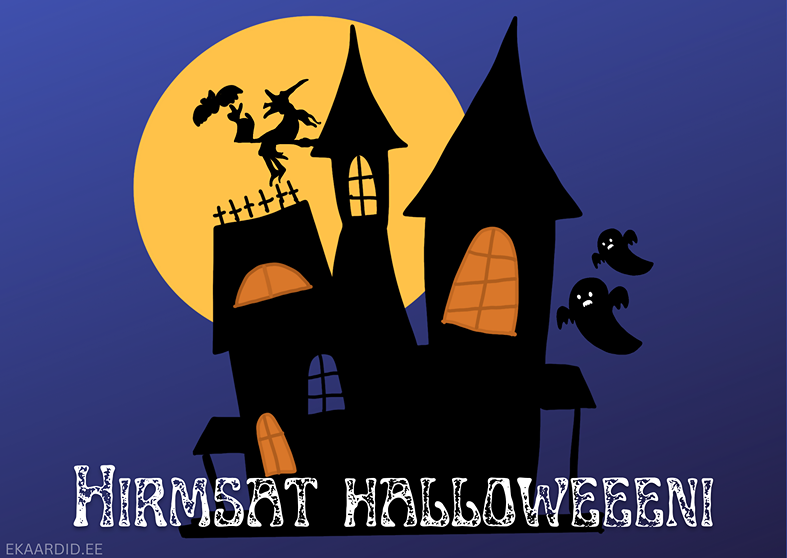 Hirmutav Halloweeni kaart kummituslossiga