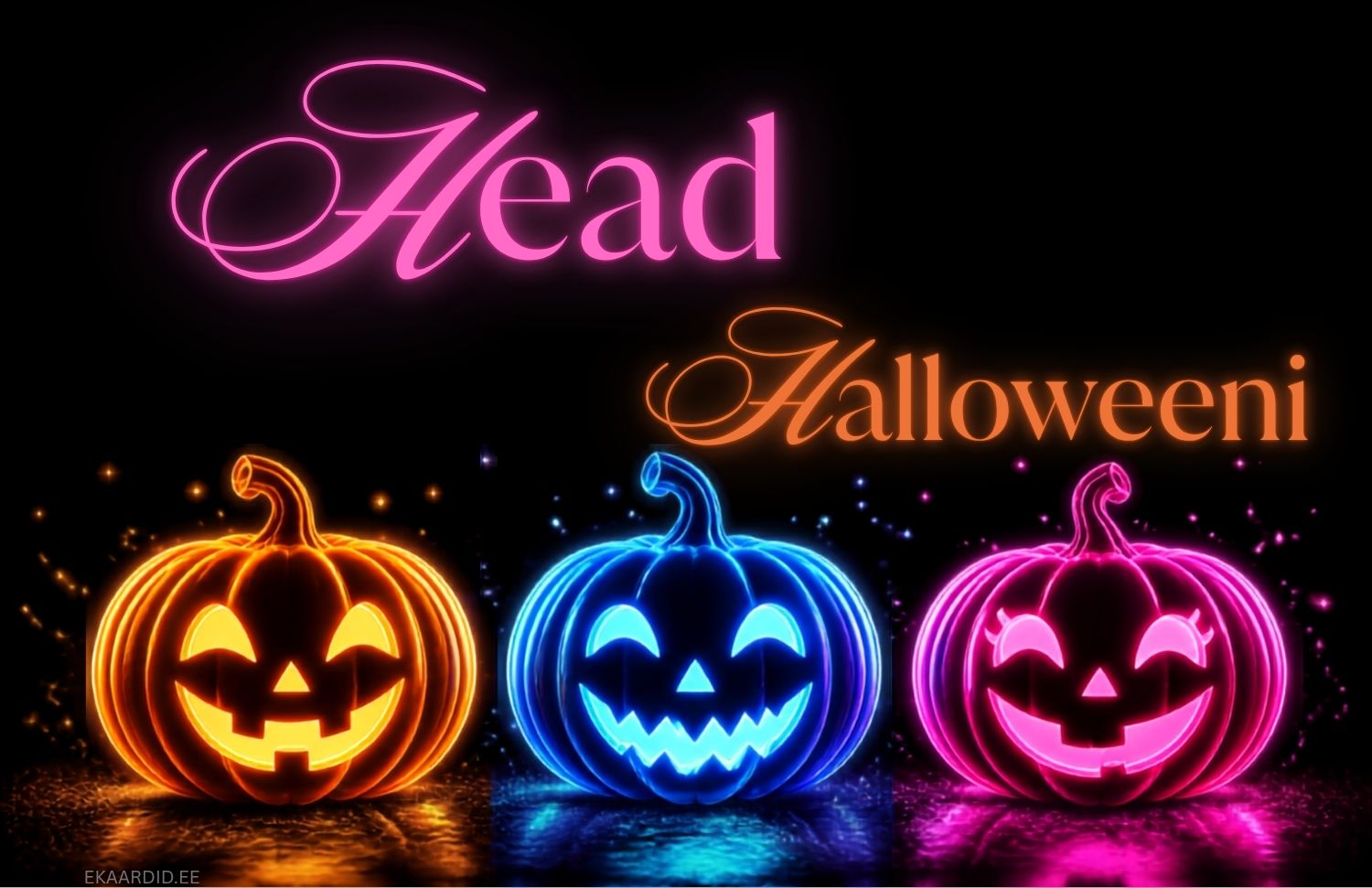 Neoonvärvides kõrvitsatega Halloweeni kaart