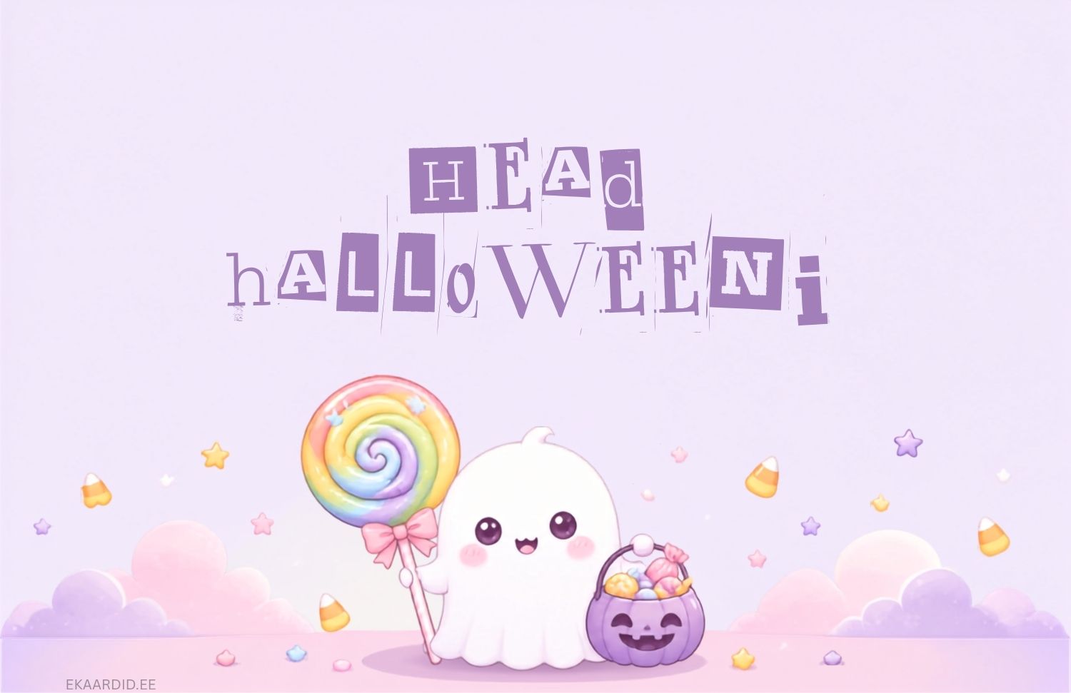 Pastelne Halloweeni tervituskaart kummitusega