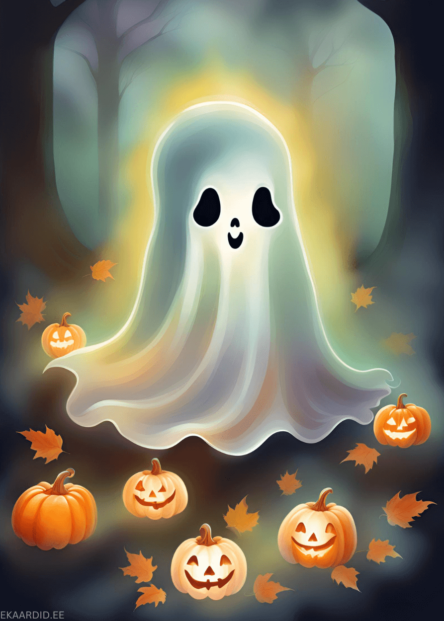 Sõbralik kummitus Halloweeni kaardil