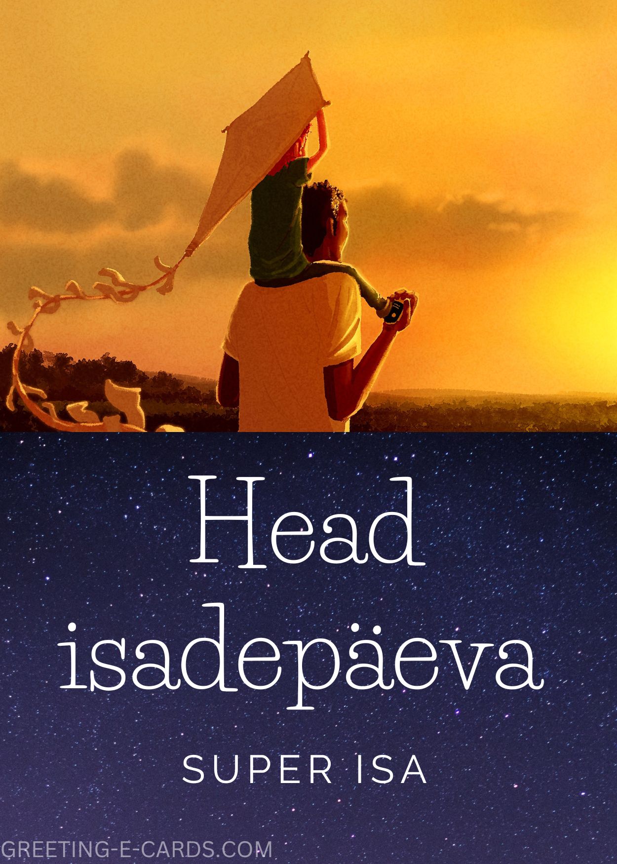 Isadepäeva kaart: lendav lohe ja õhtune taevas