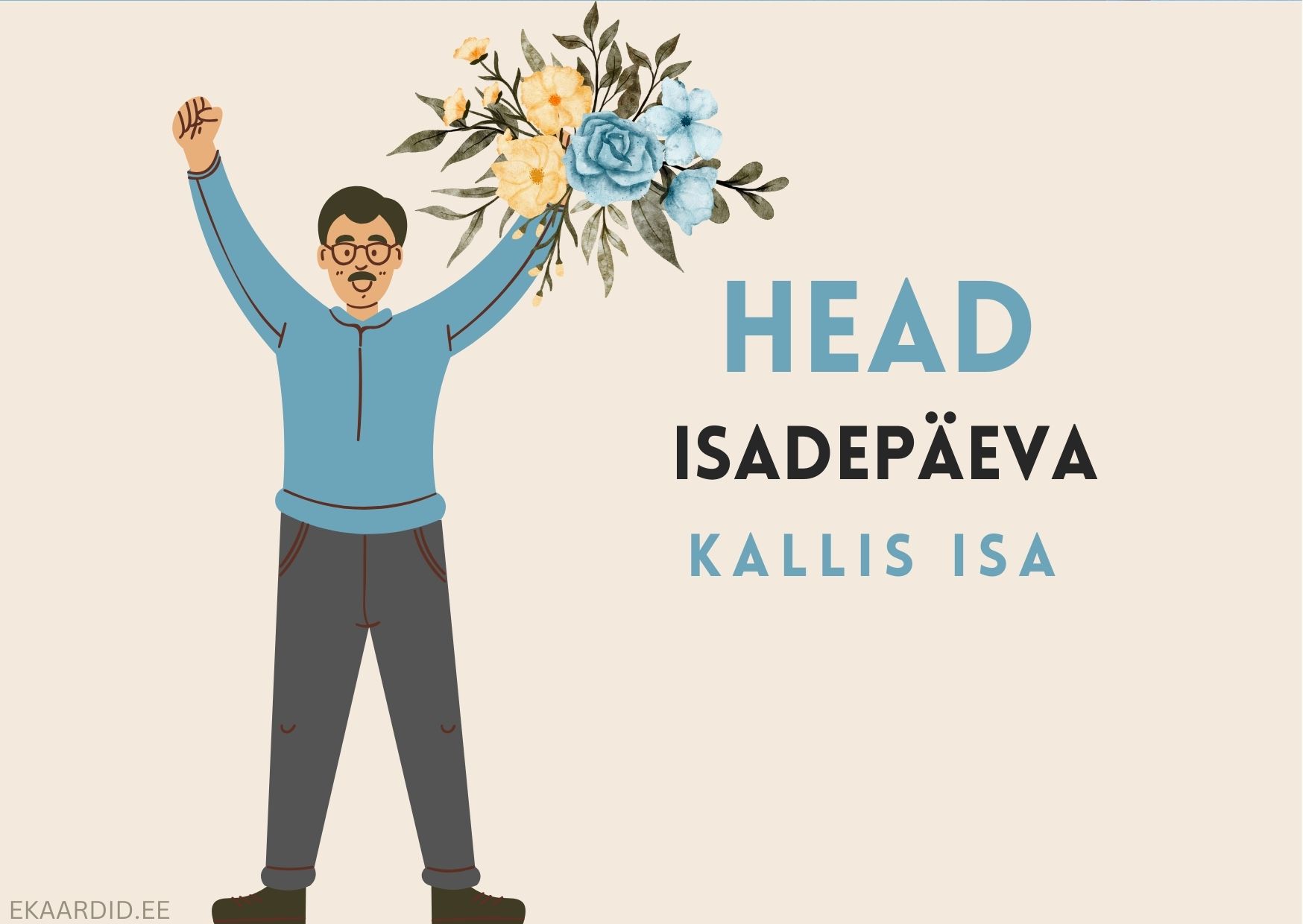 Isadepäeva kaart õnneliku isaga