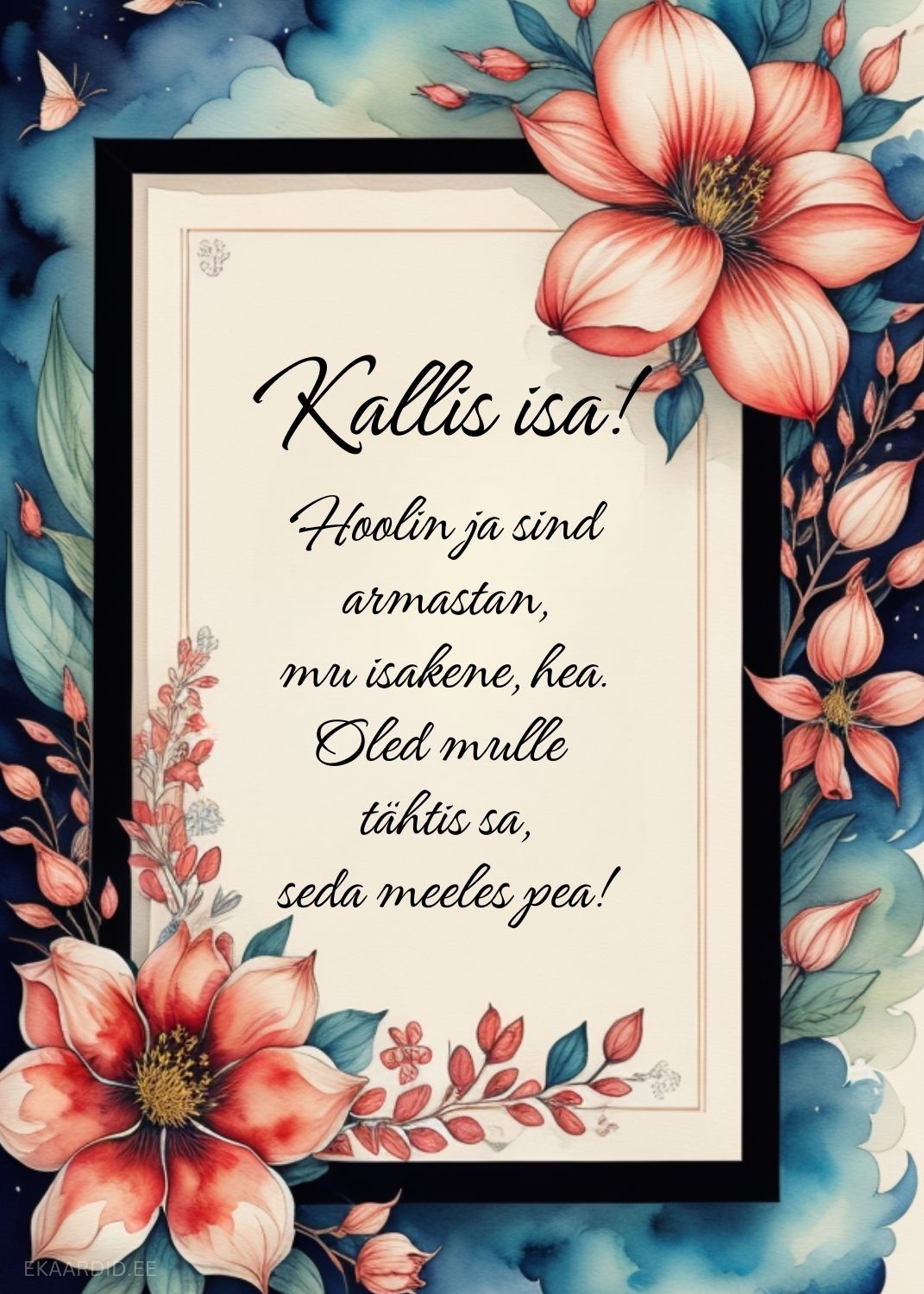 Isadepäevakaart õrnade lilledega
