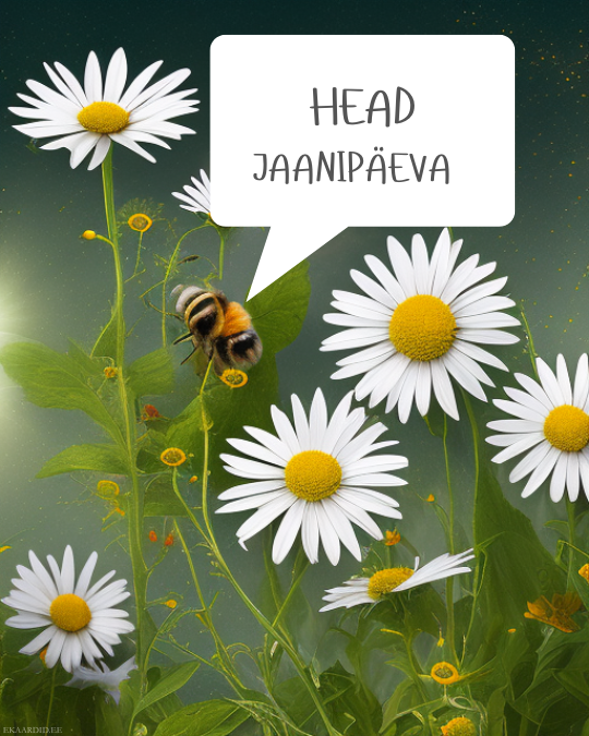 Jaanipäeva kaart õite ja mesilasega