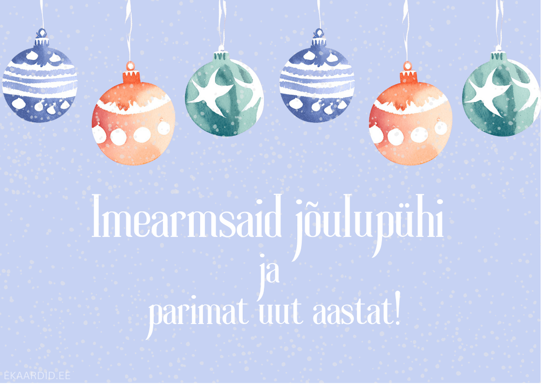 Akvarell-jõulukuulid jõulukaardil