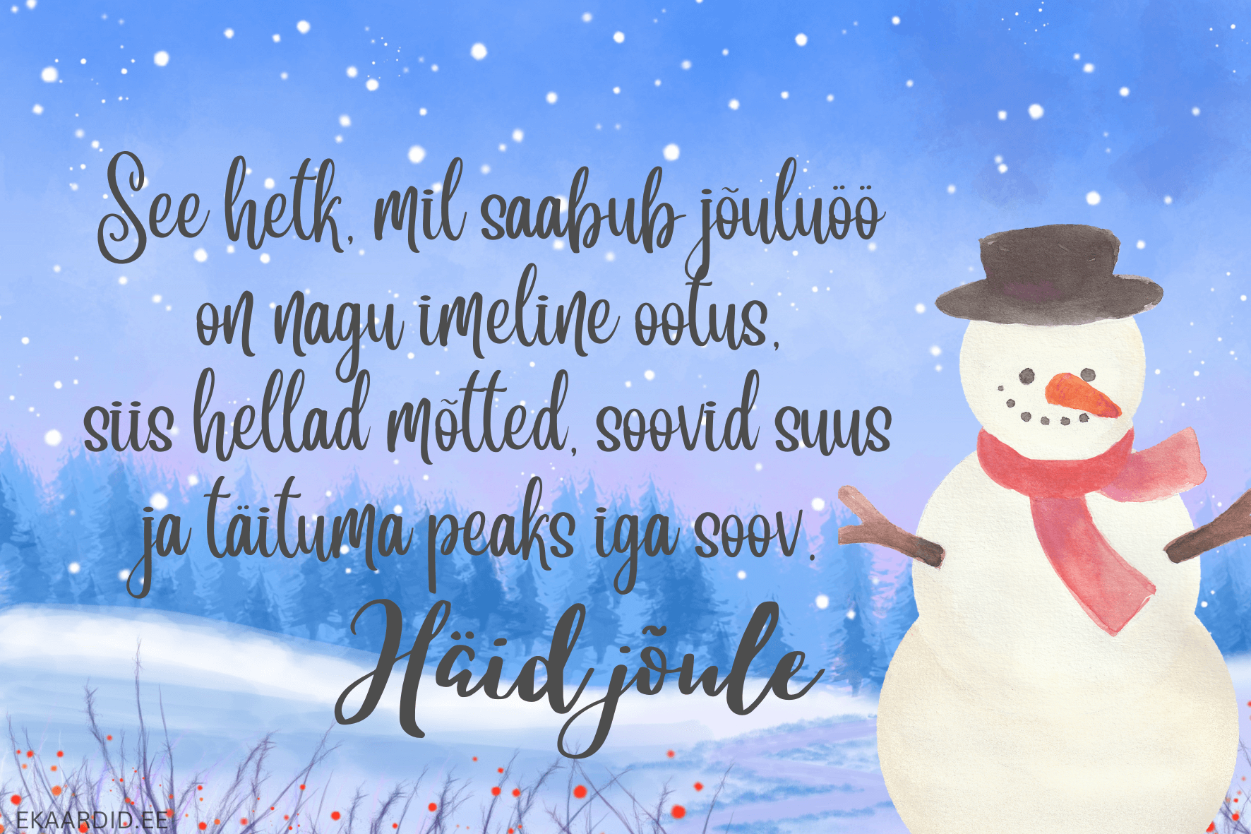 Jõulukaardid lumememme ja soovidega