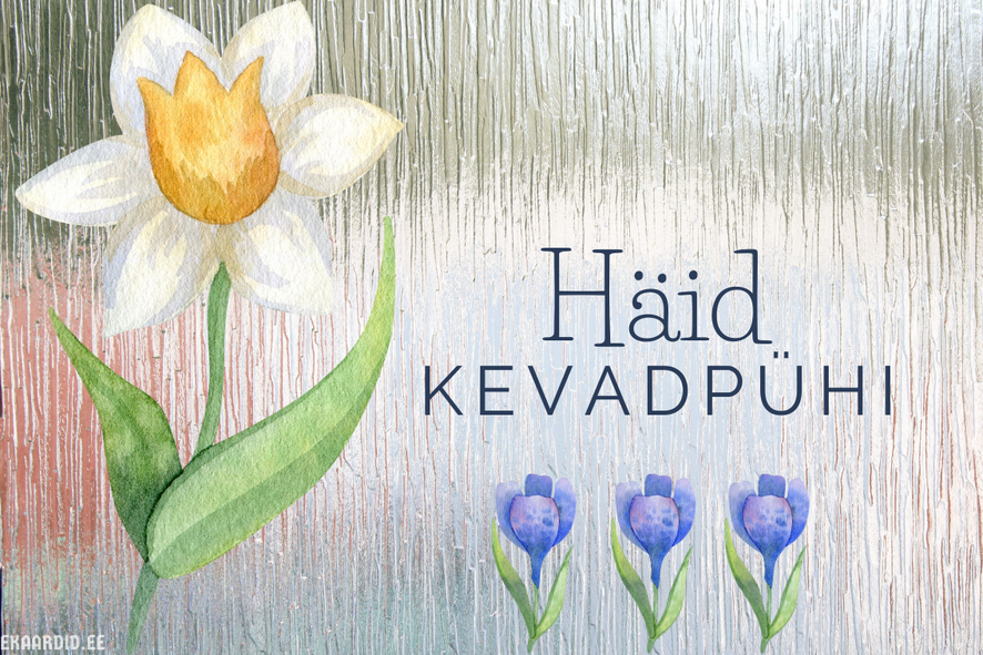 Kevadpühade kaart nartsissi ja krookustega
