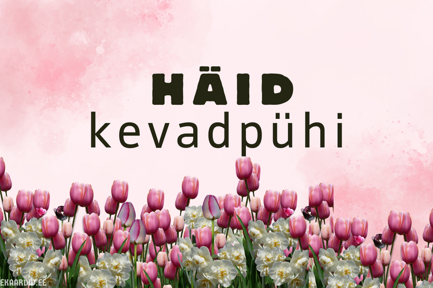 Kevadpühade kaart tulbide ja nartsissidega