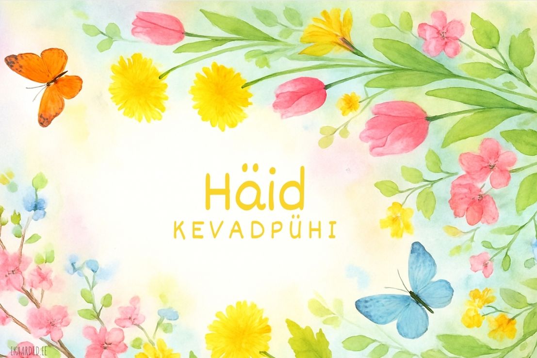 Akvarellkaart kevadpühadeks liblikatega