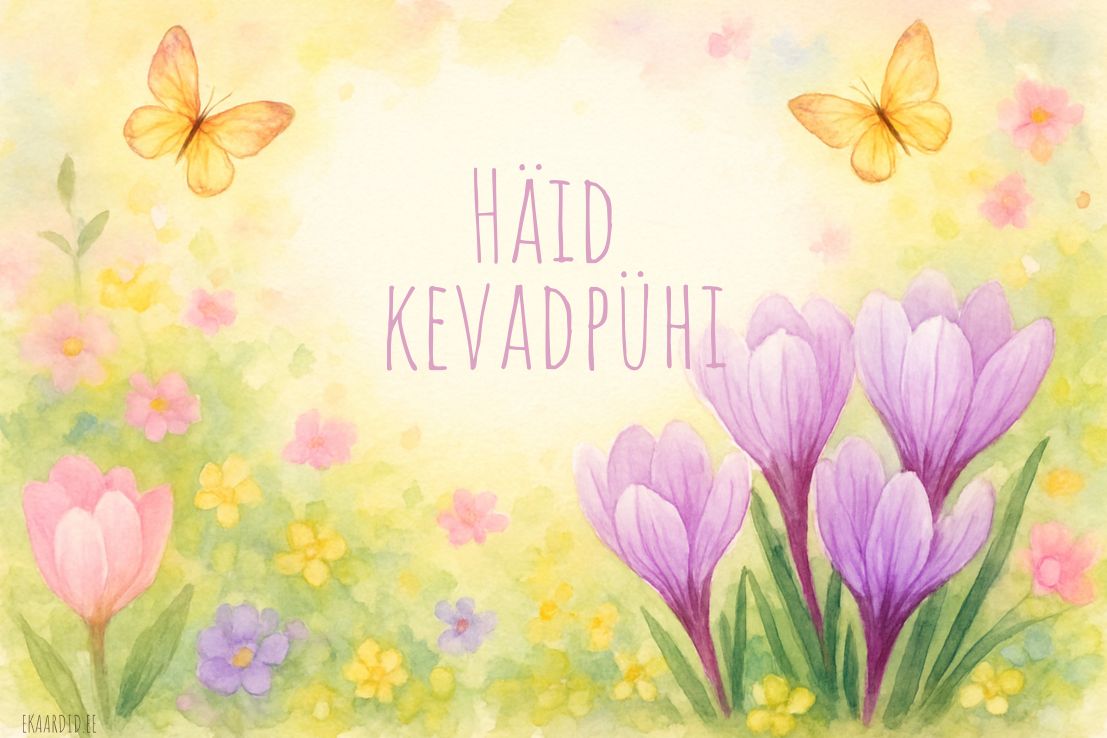 Akvarellkaart kevadpühadeks liblikatega