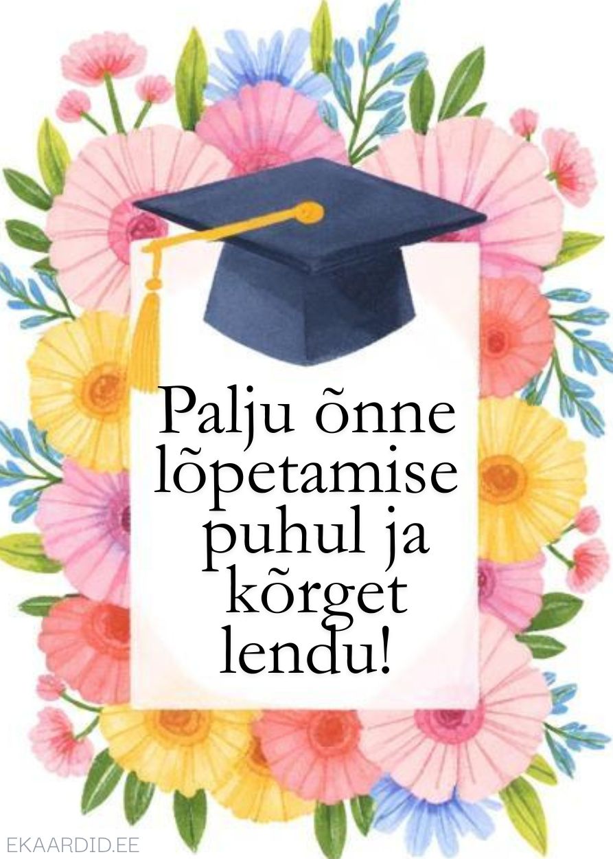 Lõpetamise õnnitluskaart lillepärjaga