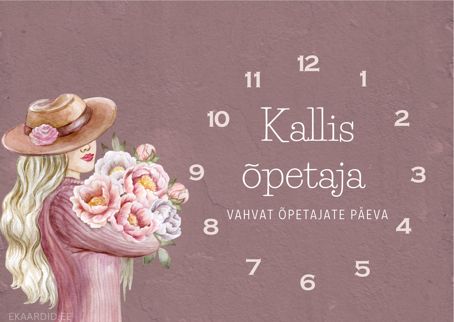 Õpetajapäeva kaart pojengidega