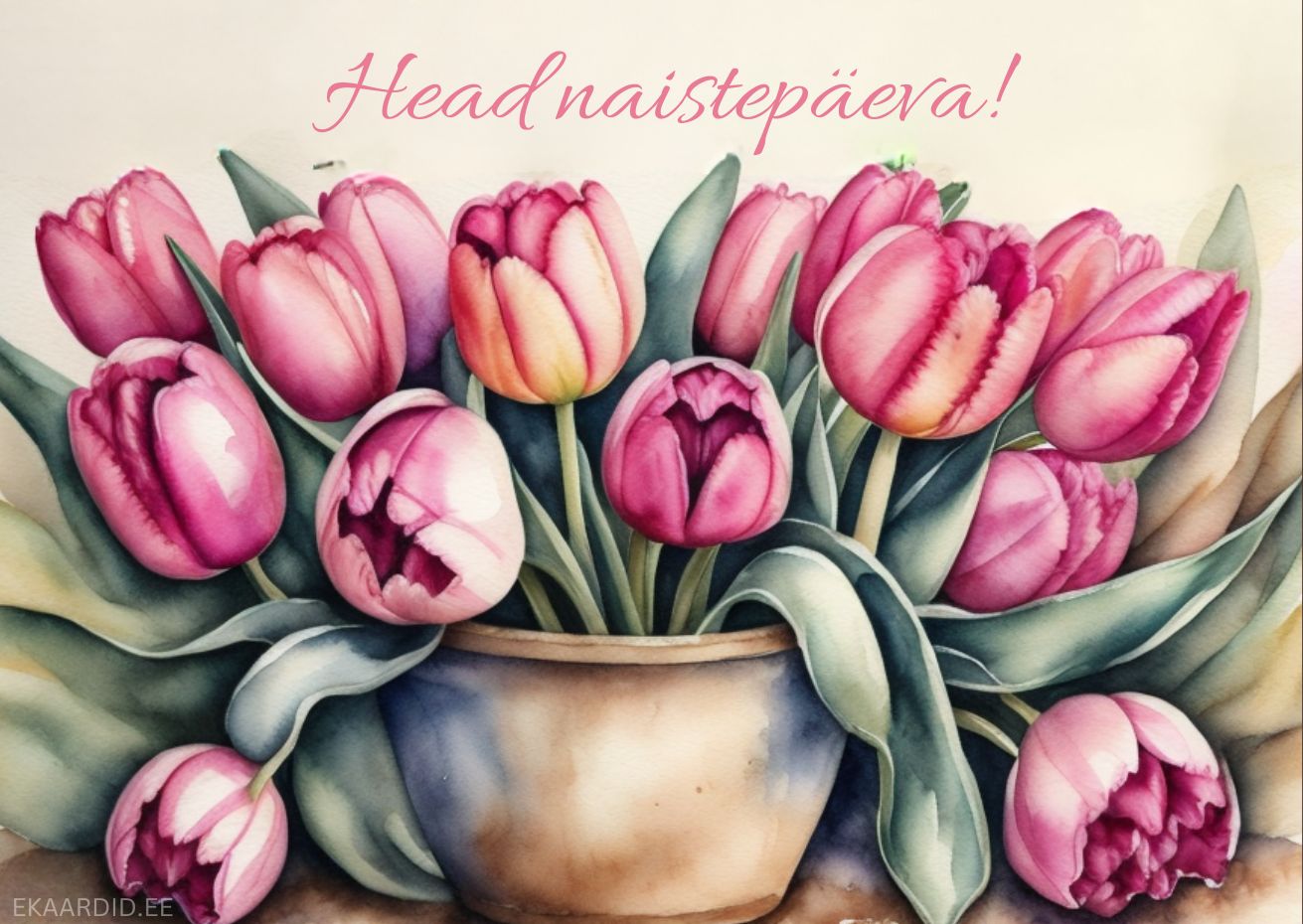 Akvarell-tulipanedega naistepäevakaart