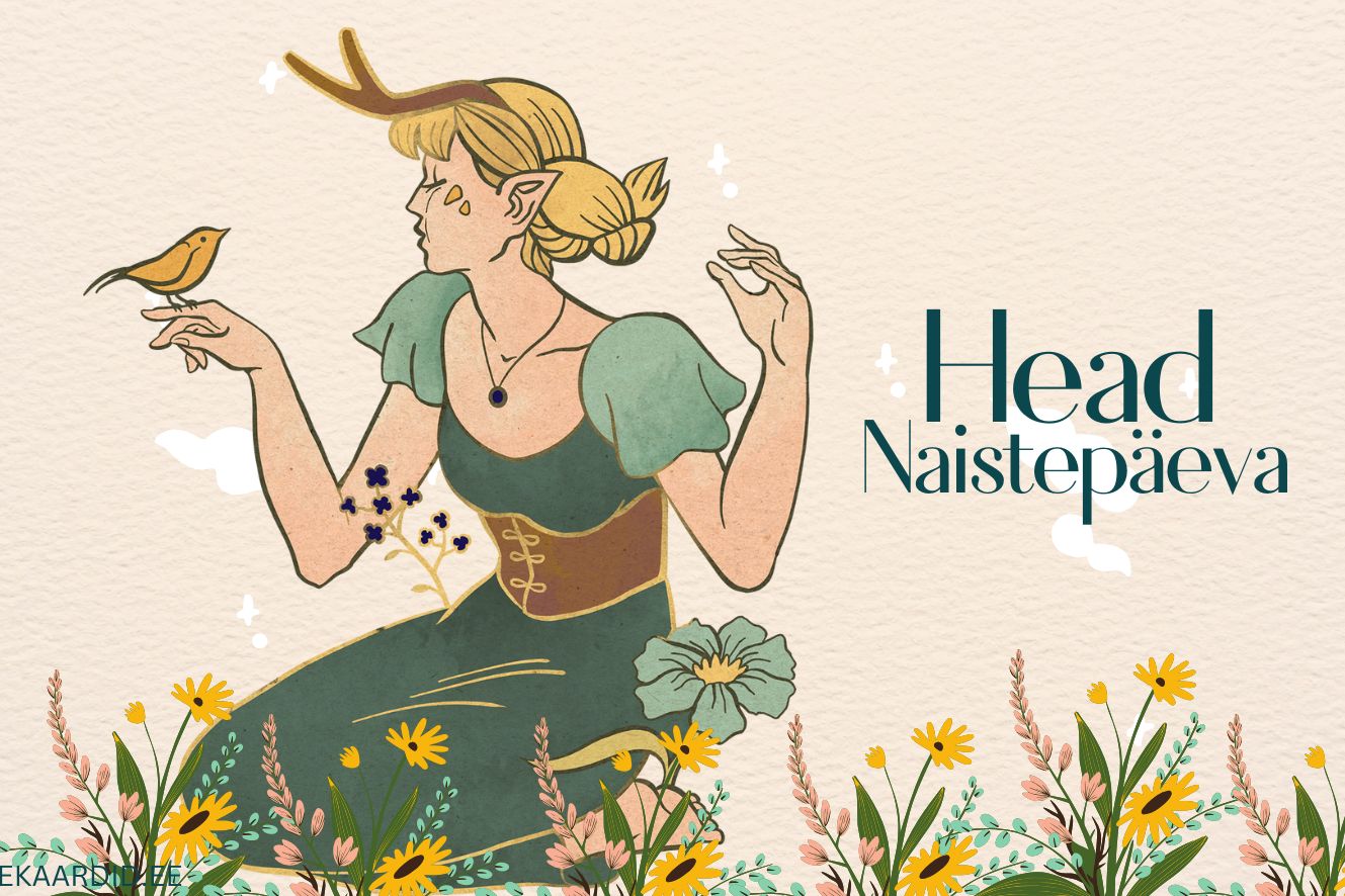 Naistepäeva kaart: müütiline naine lilledega