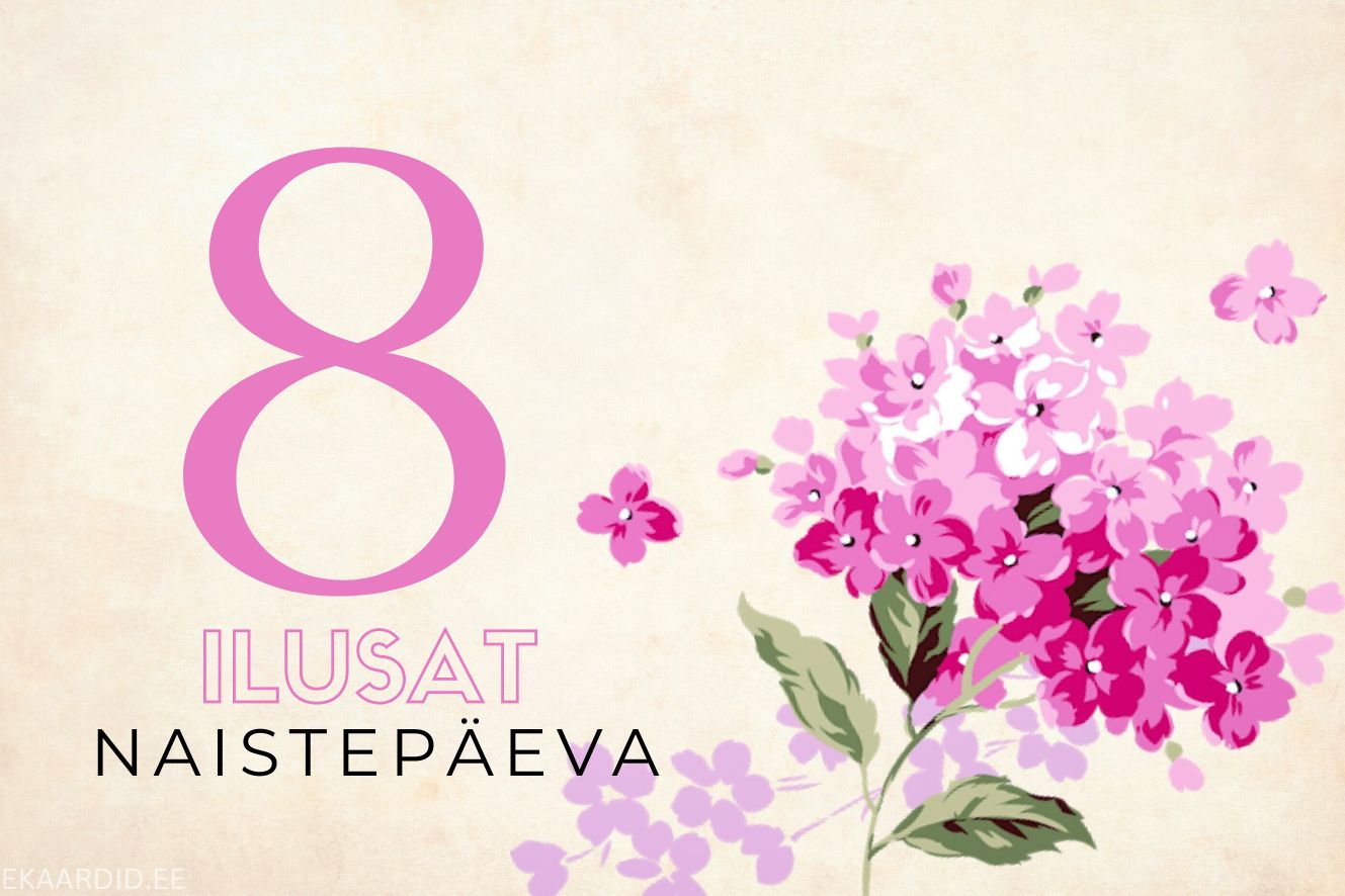 Naistepäeva kaart roosade lilledega