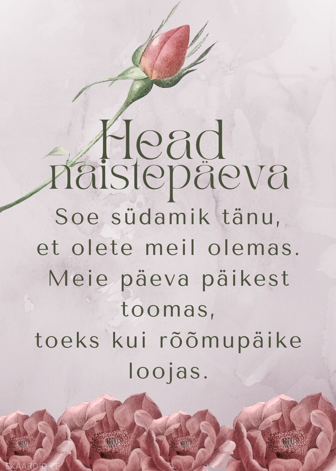 Naistepäeva kaart roosade roosidega