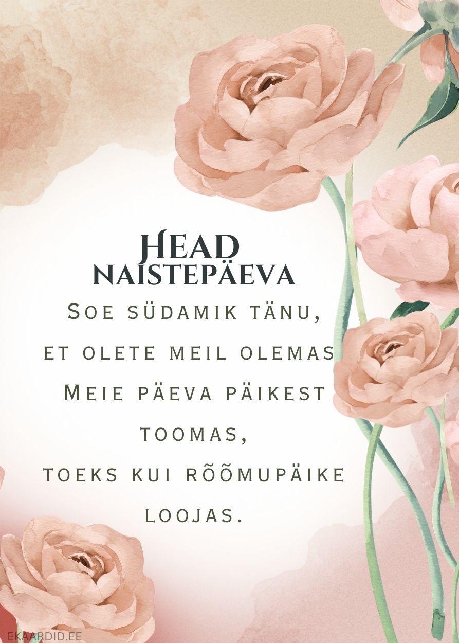 Naistepäevakaart roosade roosidega