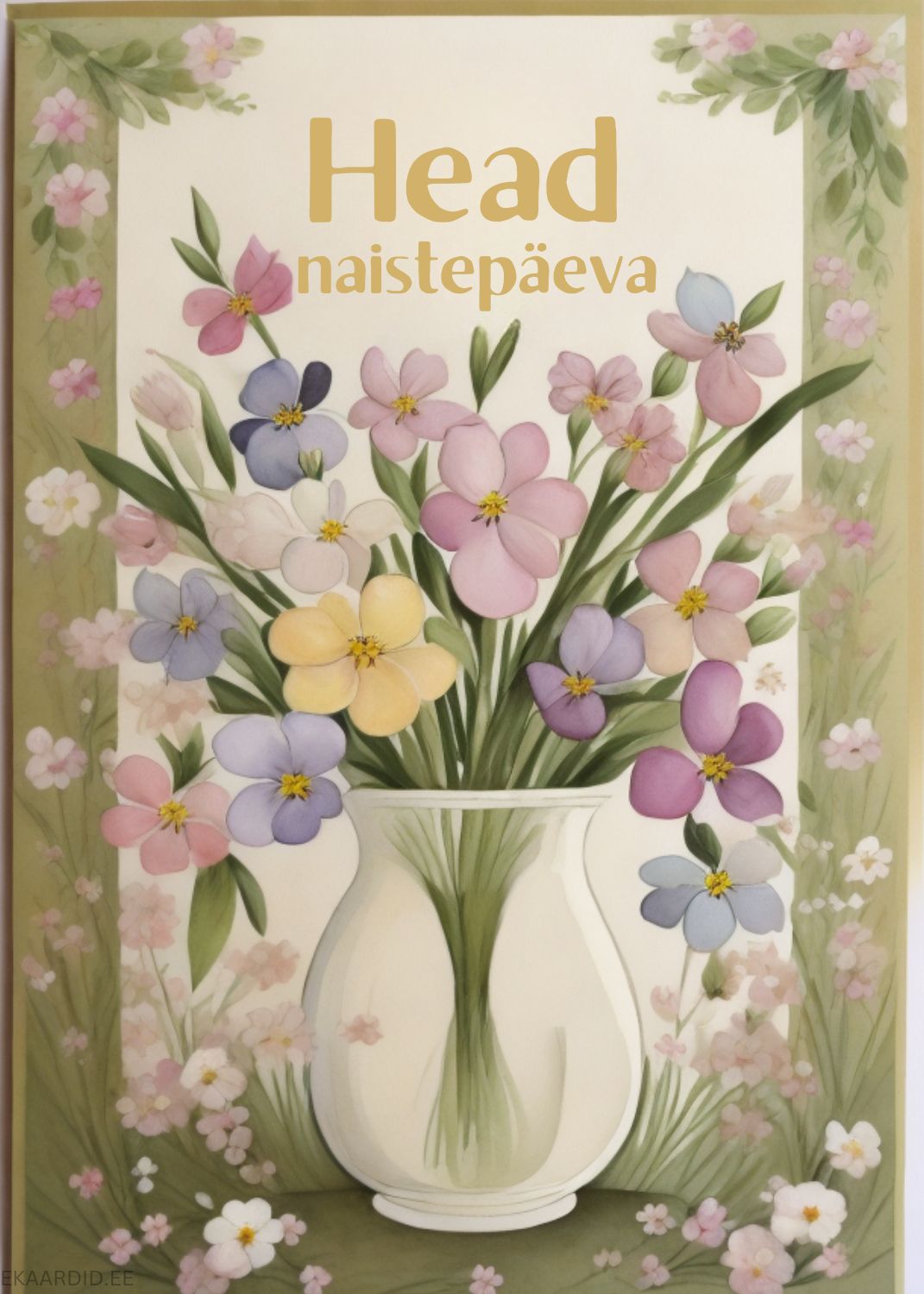 Õrnade lilledega naistepäevakaart