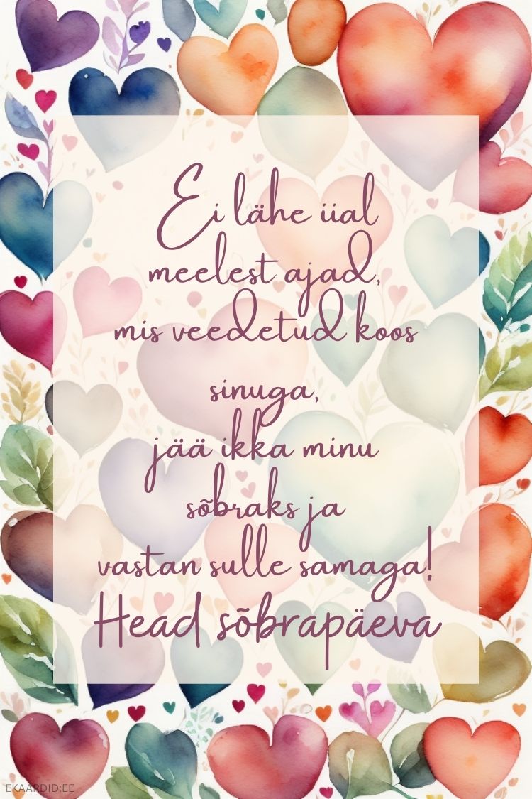 Akvarell-südametega sõbrapäevakaart