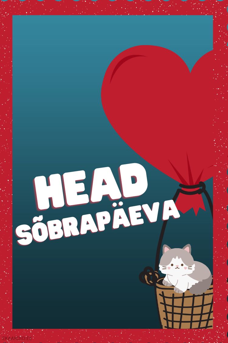 Sõbrapäeva kaart armsa kassiga õhupallis