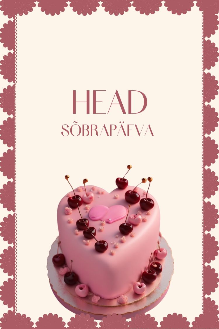 Sõbrapäeva kaart südamekujulise koogiga