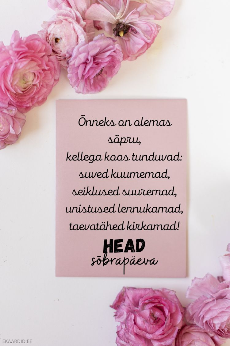 Sõbrapäevakaart roosade lilledega