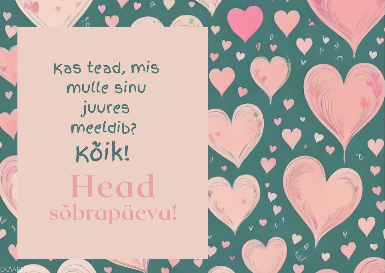 Sõbrapäevakaart roosade südametega