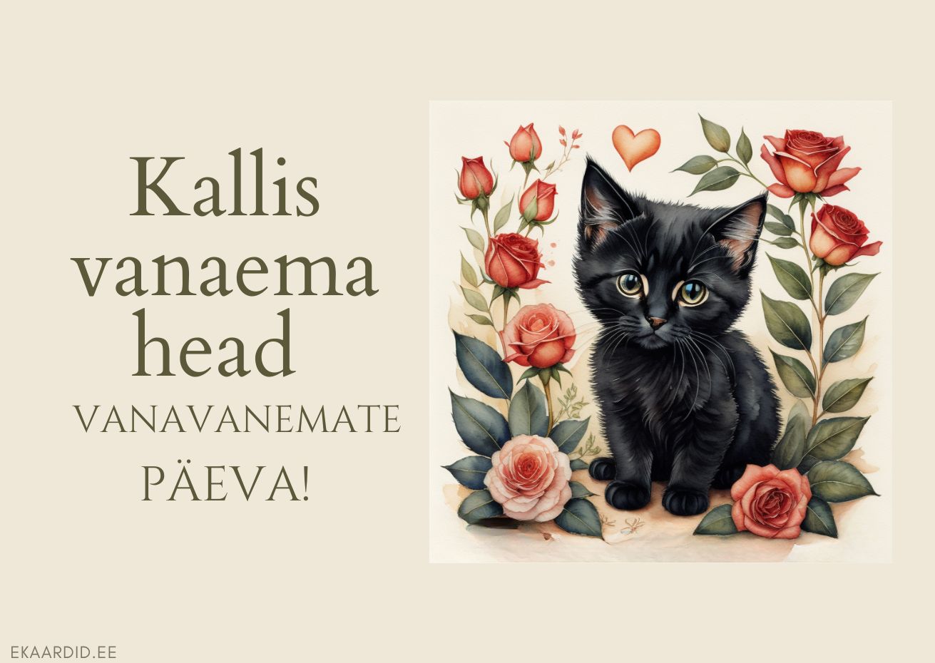 Must kass rooside seas - vanavanemate päeva kaart