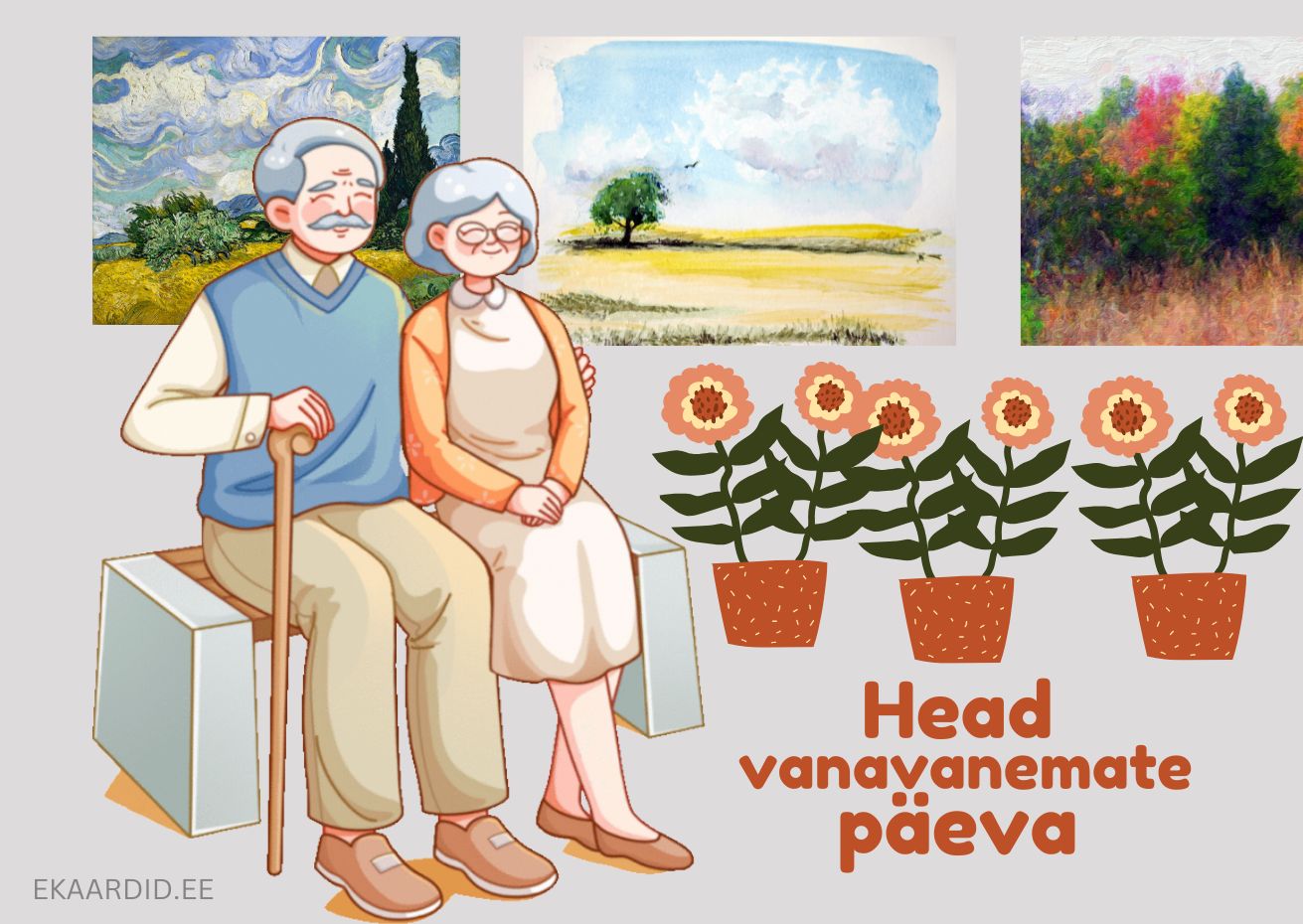 Vanavanemate päeva kaart õrnade lilledega