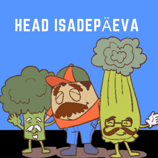 Naljakas isadepäeva GIF kaart köögiviljadega